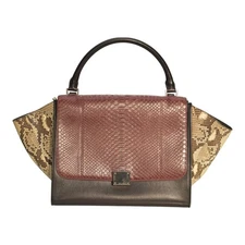 Céline Trapeze Snake & Leather Top Handle Shoulder Bag Burgundy Black Natural