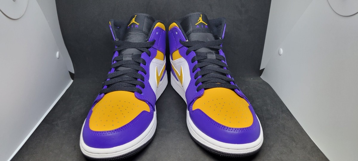 シューズ(男性用) Nike Air Jordan 1 Mid Purple/Yellow US 9 Nike Mens Air Jordan 1 Mid Shoes Purple White Yellow Lakers