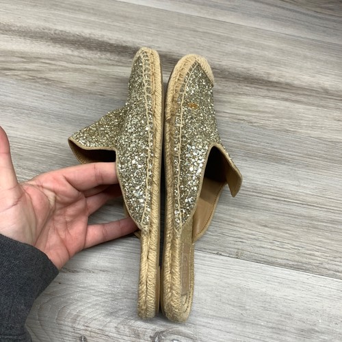 Tory Burch Max Gold Glitter Mule Slide Jute Espadrille Mules Cap Toe Womens 7M - Picture 2 of 13
