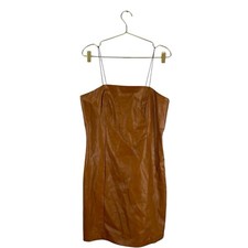 Brown Faux Leather Bodycon Mini Dress Womens L Sleeveless Club Party 104