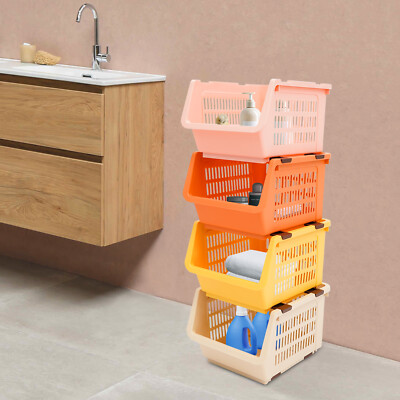 4PCS Movable Storage Baskets PP Stackable Organizers For Book,Toys Macaron color