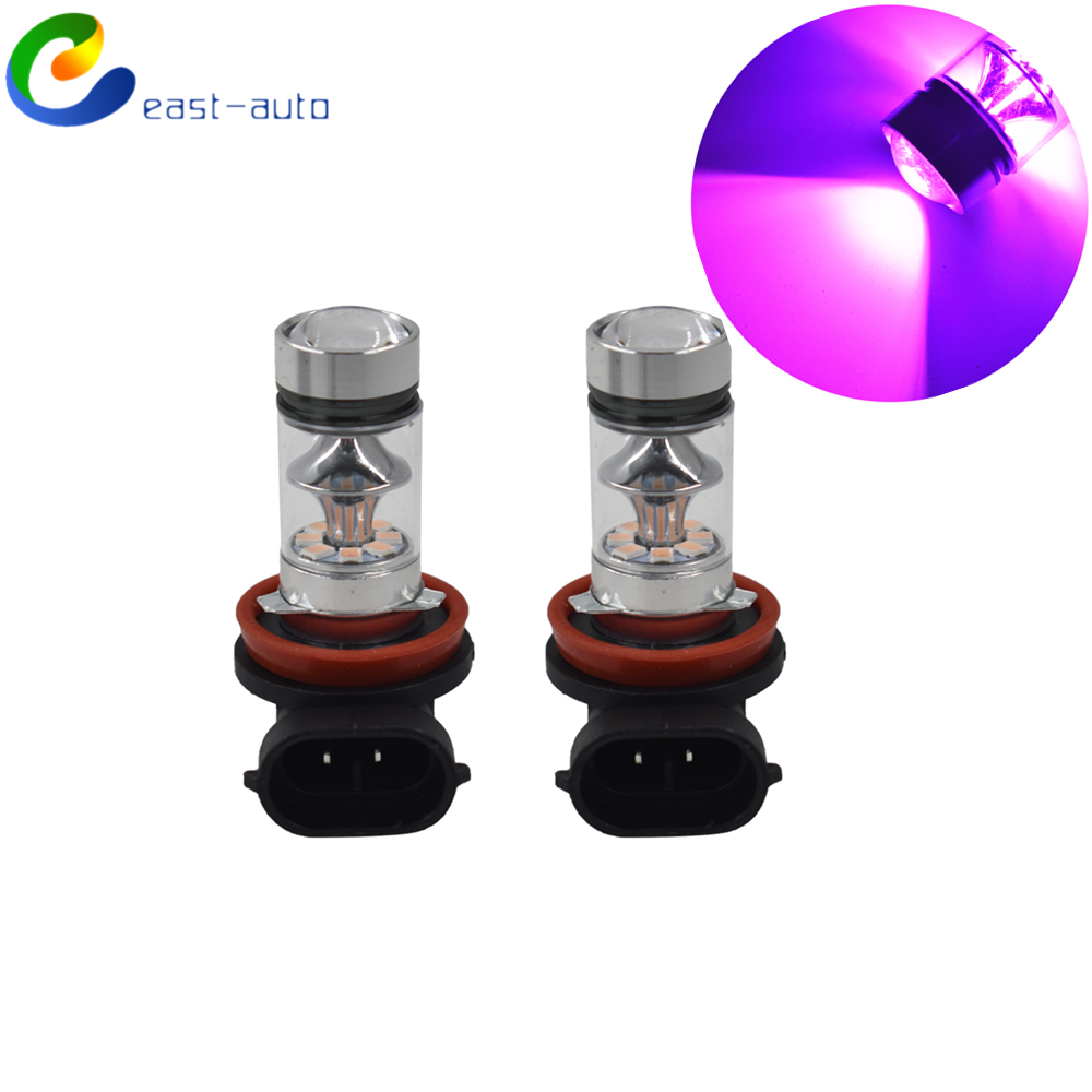 100W 1800LM LED Headlight Bulbs Kit H8 H9 H11 H16 14000K Purple Fog