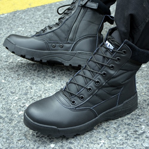 Uomo Stivali Militari Pelle Stivali da Lavoro Anfibi Militari Trekking  Scarpe | eBay