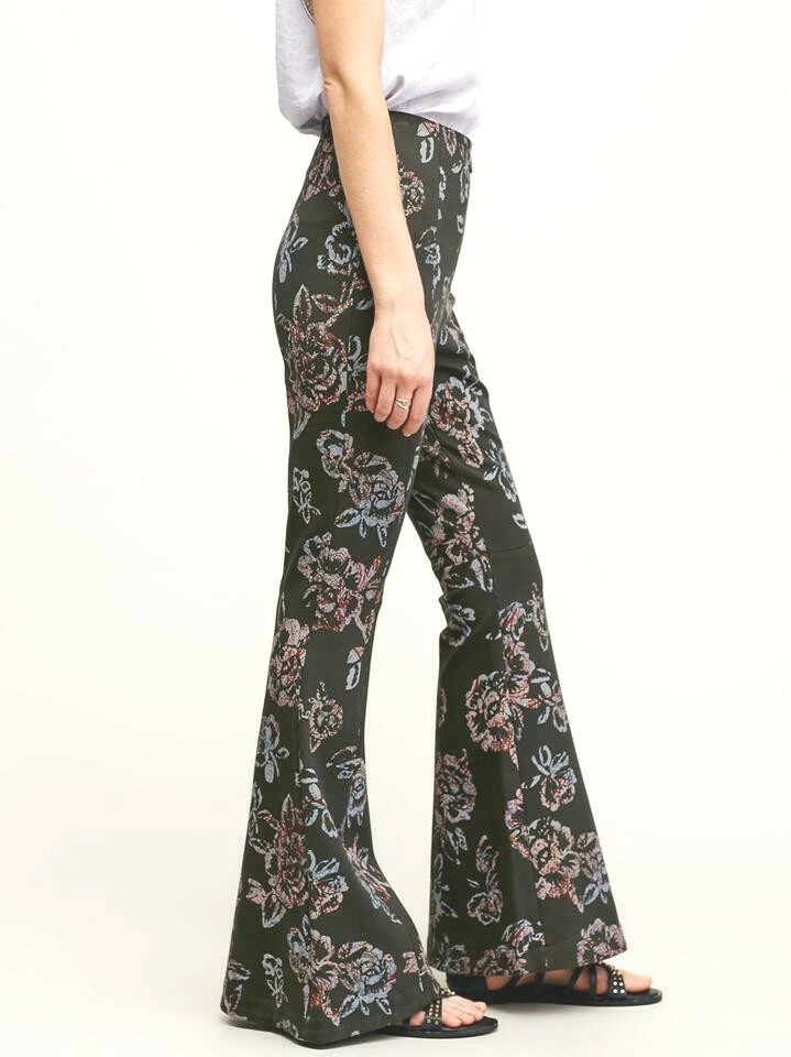 FREE PEOPLE 0 2 NWT Gray Floral Front Zip Bell Bottom Flare Pants