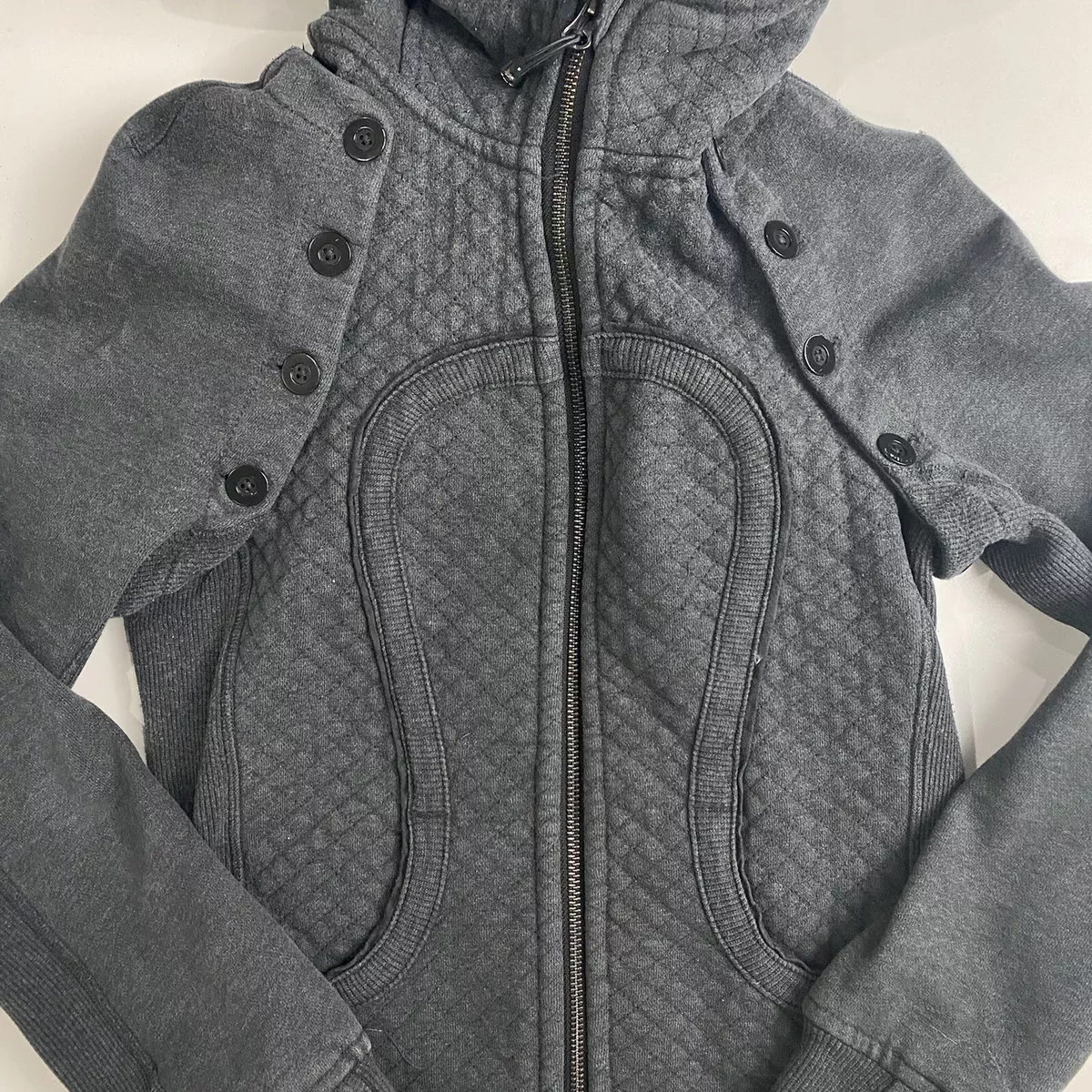 Lululemon Scuba Hoodie Sz 2 Special Edition Detachable Buttons Deep Coal  Grey