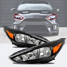 2pcs Headlights for 2015-2018 Ford Focus Amberly Black HeadLamps Assembly