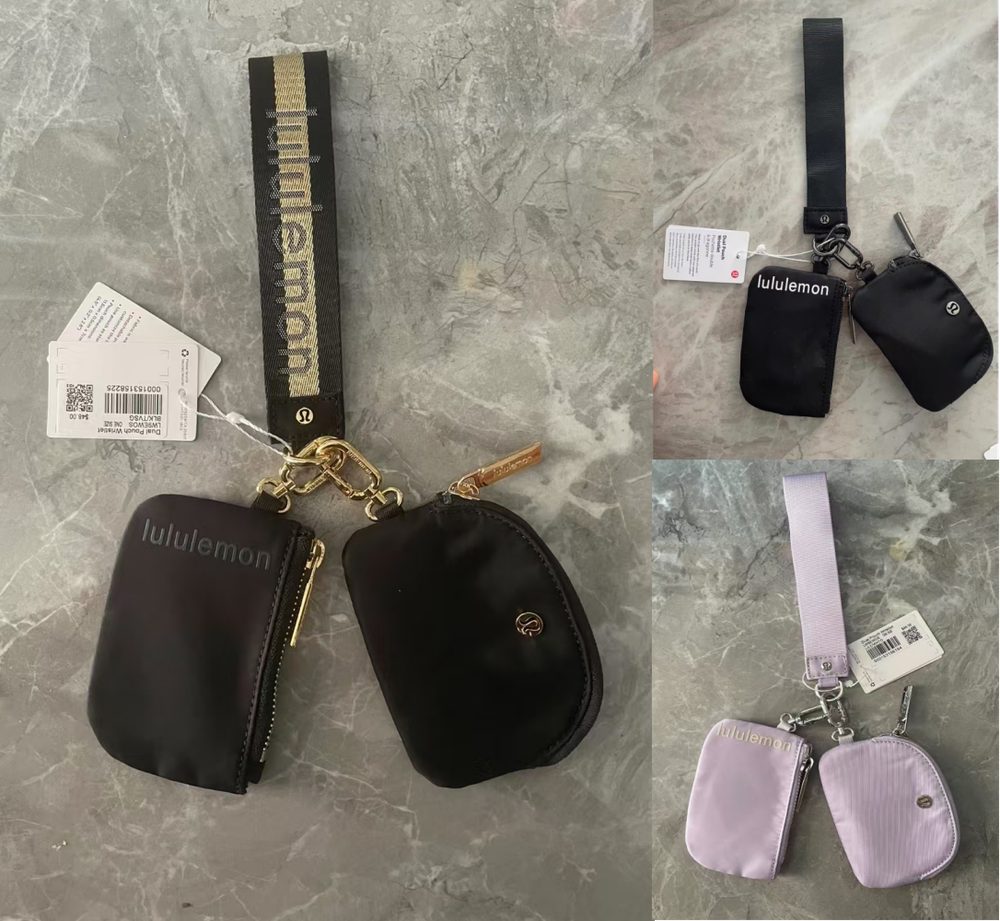 Lululemon New Key Bag Wallet Buckle Bag Dual Pouch Wristlet Black/Gold/Purple US