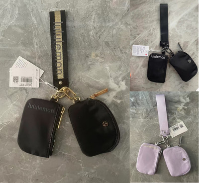 Lululemon New Key Bag Wallet Buckle Bag Dual Pouch Wristlet Black/Gold/Purple US