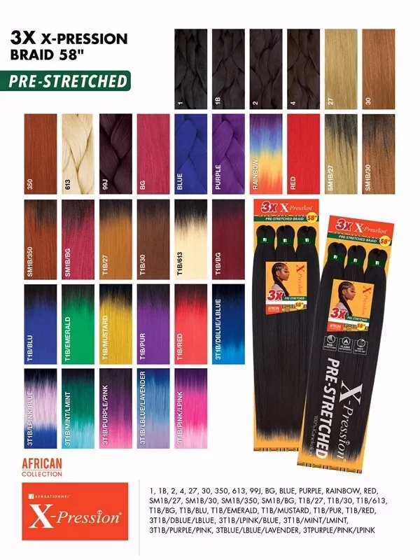X pression Expression 100 Kanekalon 3X Braid Hair Pre Stretched