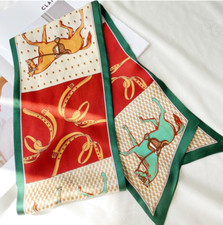 100 silk green border spliced horse print long scarf shawl 155  17cm