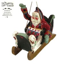 House of Hatten SANTA IN SWAN SLEIGH 4.5" Ornament Denise Calla Folk Art 1989