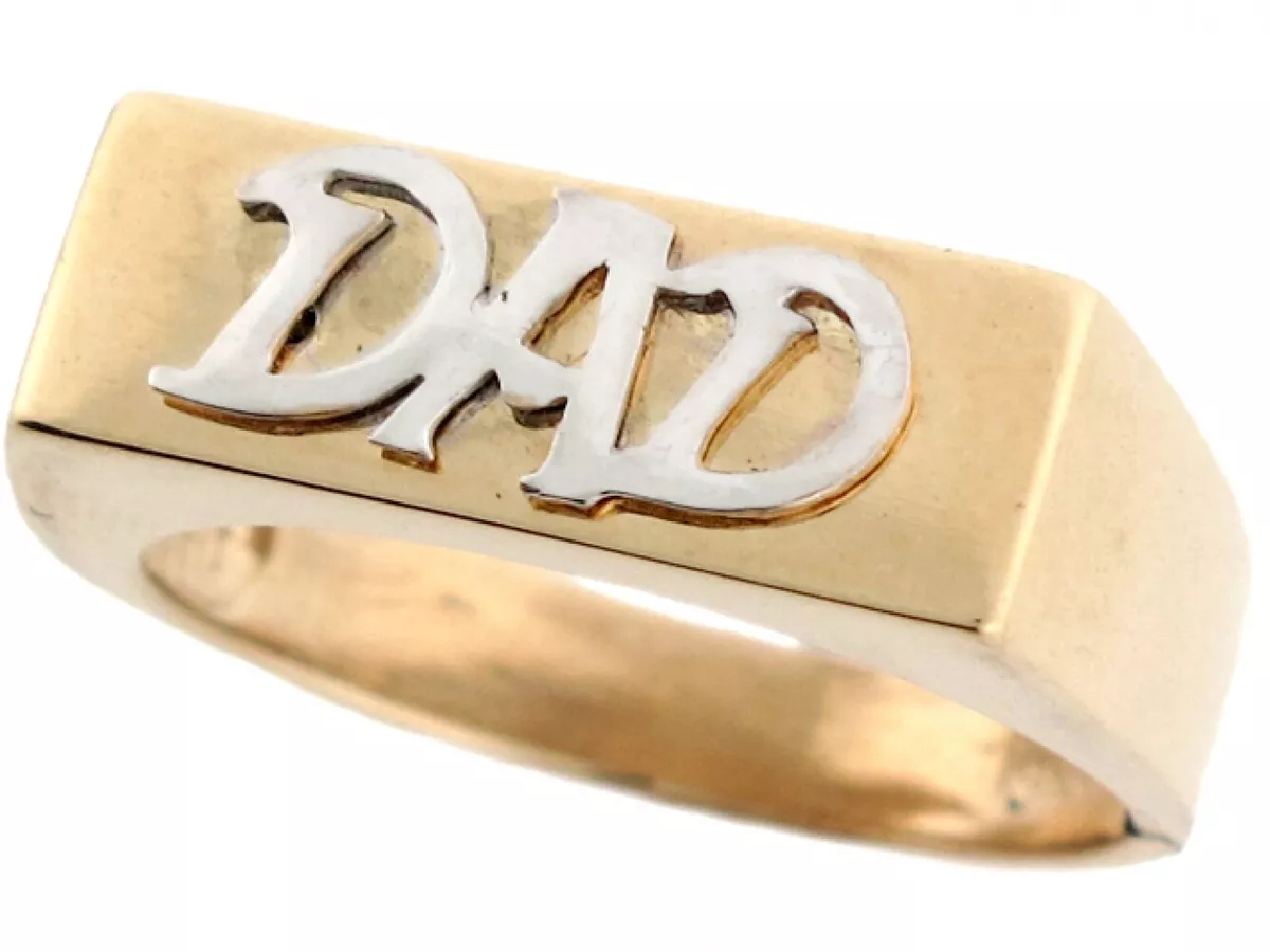 10k or 14k Two Tone Real Solid Gold Dad High Polished Mens Ring