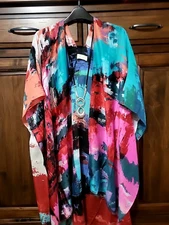 Kimono Mediterranean Watercolor Artsy BohoPlus One Size 1X 2X 3X 4X Bust 72" NWT