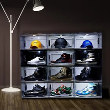 Magnetic Drop Side Shoe Box Storage Sneaker Container Case With Sensor LED Light