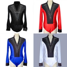 Mens Long Sleeve Salsa Jazz Latin Dance Shirt Top Ballroom Dancewear T-shirt
