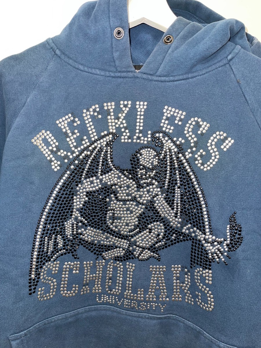 RARE RECKLESS SCHOLARS STUDDED Mens Hoodie Cotton Blue pullover