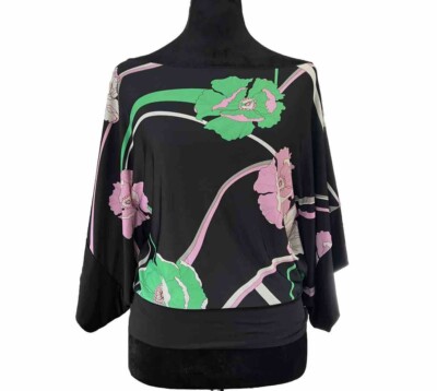 Forever 21 Pink Green Floral Kimono Top Sz M Banded Hem Y2k