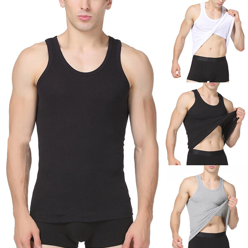Mens TANK TOP Shirt Casual Sleeveless Tee Gym Jersey Athletic Solid Beach #Bas