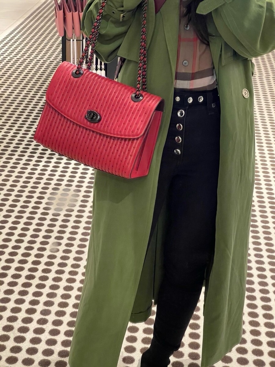 Coach Parker Red Apple Convertible Backpack 16 Quilting Rivets Shoulder Bag ❤️ Coach Parker Red Apple/ Pewter Convertible Backpack 16  main image 3