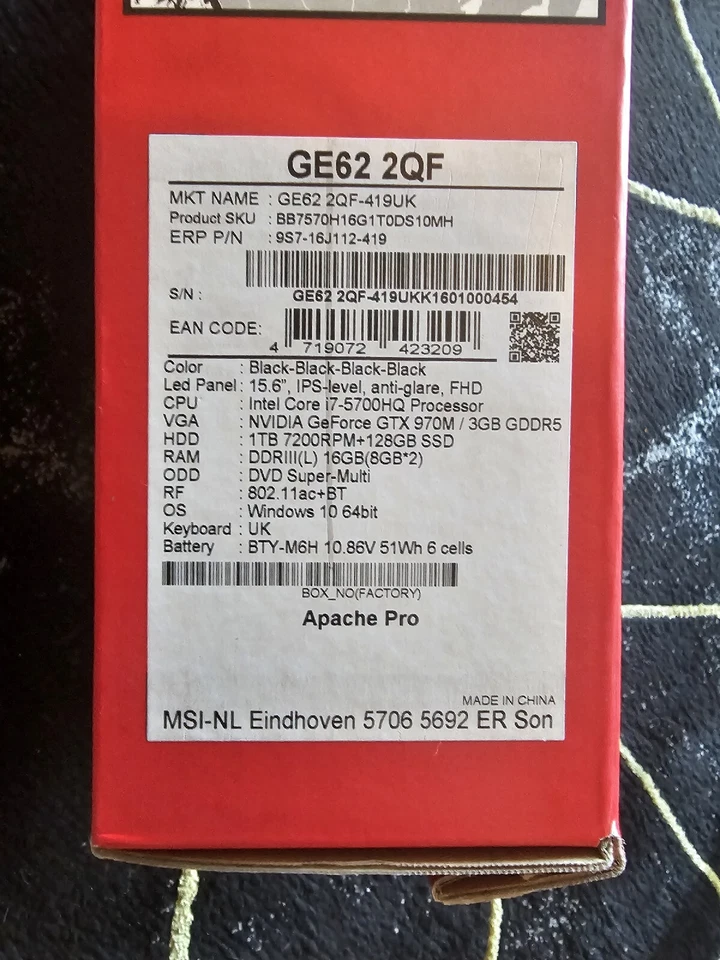 MSI GE62 2QF Apache Pro Gaming Laptop READ DOES NOT POWER ON - Image 4 of 4