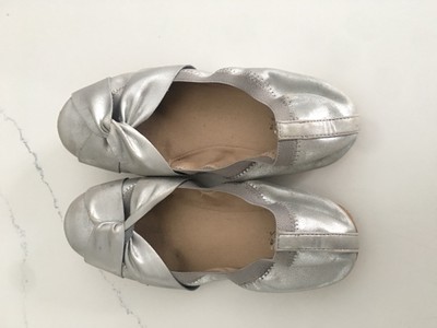 metallic silver flat shoes