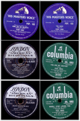 3x ''Jukebox-Hits'' JERRY LEE LEWIS/PAUL ANKA/PERRY COMO   Schellack 78rpm Set296C