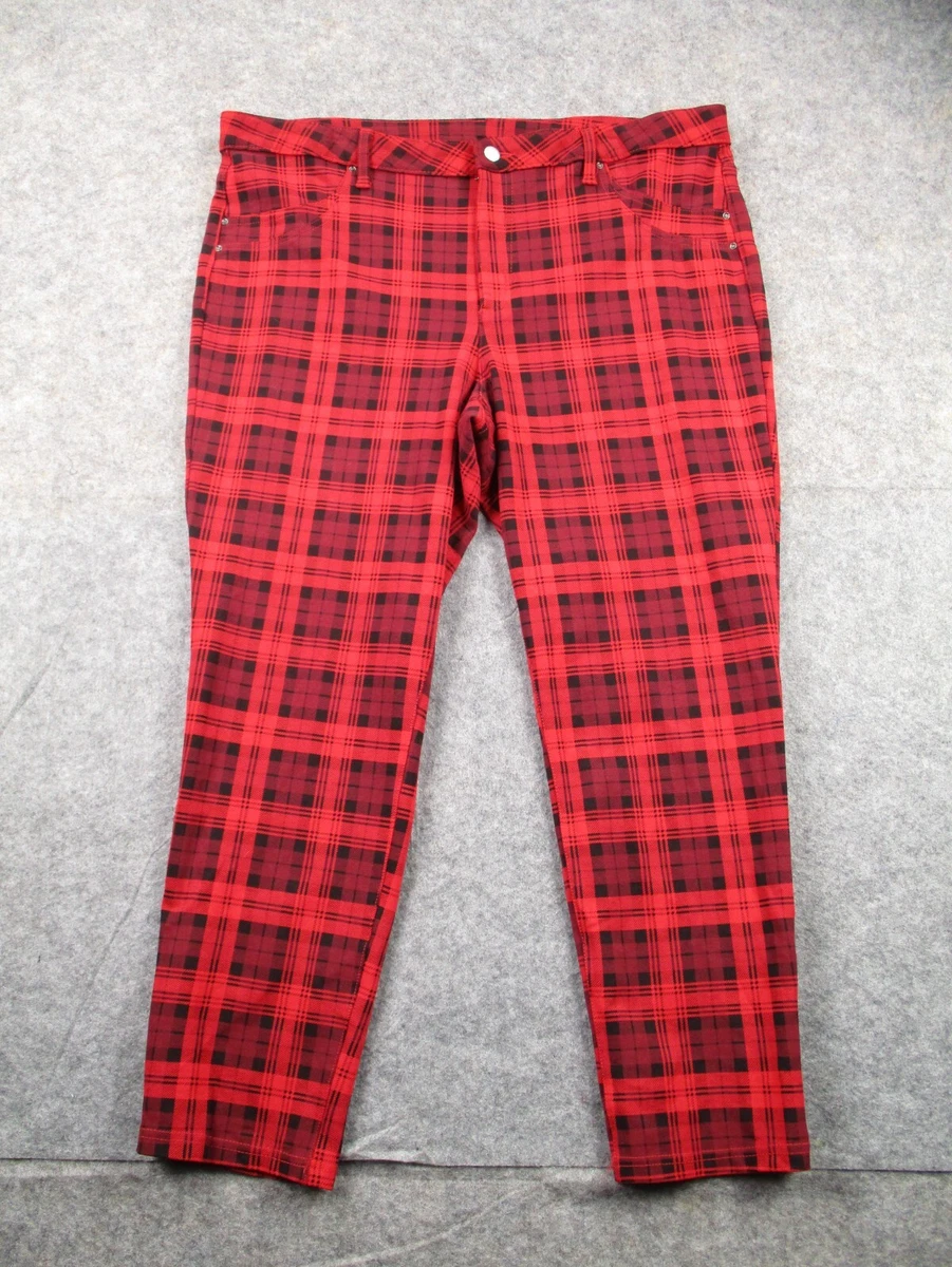 Red plaid pants store with zippers
