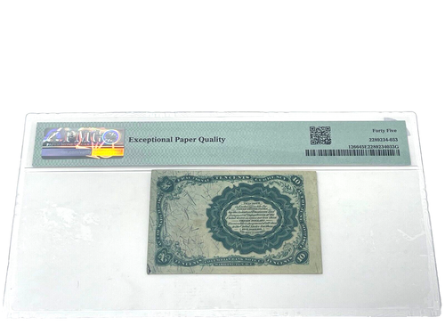 1869 - US, 10 Cents 5th Issue Fractional Currency-#1266, PMG 45, Choice EF (#33) - Picture 2 of 2