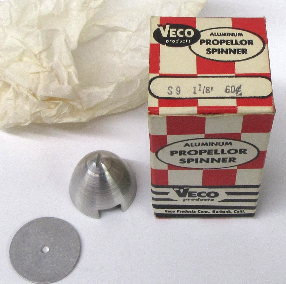 Veco #S9 1 1/8" ALUMINUM PROPELLOR SPINNER for model airplane MINT in box - Image 2 of 4