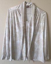 G.W. Graff Womens Vintage Blouse White Cream Floral Satin Size 10 Made in USA