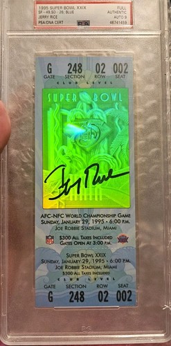 Jerry Rice 1995 Super Bowl 29 Full Authentic Ticket 49ers Autographed PSA/DNA *
