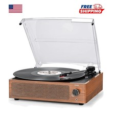 Vintage Vinyl Record Player with Built-in Speakers Bluetooth 3-Speed Turntable