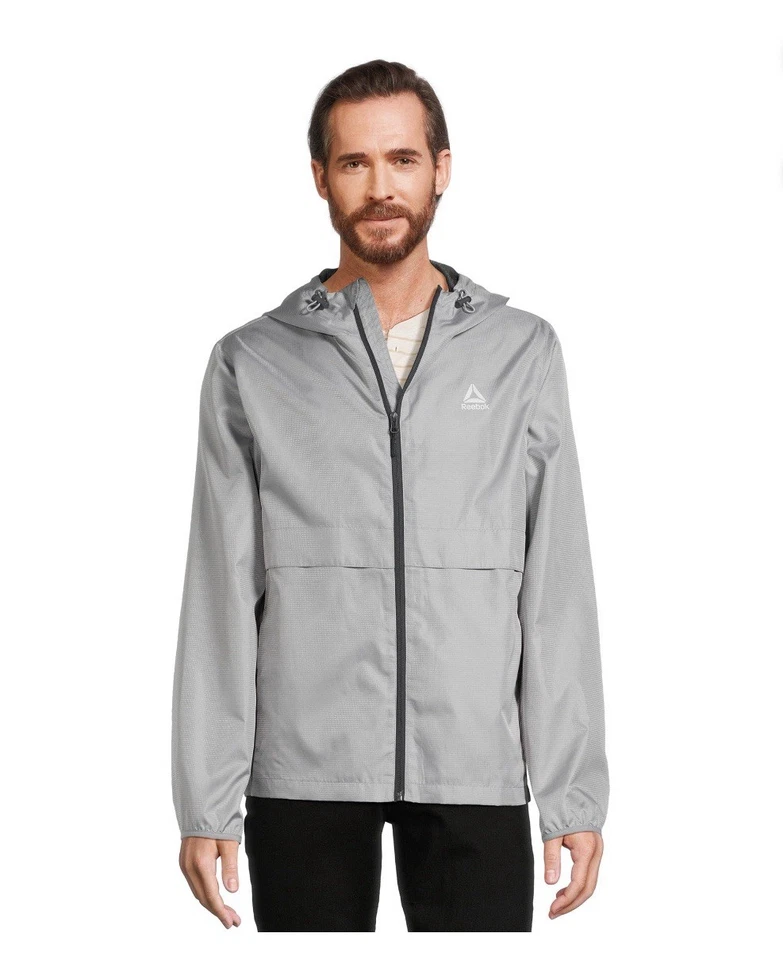 REEBOK Men’s Size S Full-Zip Windbreaker Jacket with Hood • Sleet - Image 2 of 4