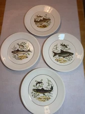 Figgjo Flint Norway - Set of 4 Dinner Plates - Fish Motifs Classic Round EUC