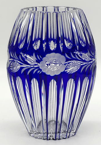 Vintage Cut To Clear COBALT BLUE VASE CRYSTAL 10.5" Beautiful Heavy Vase - Picture 8 of 14
