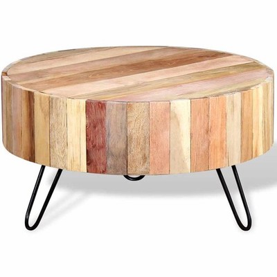vidaXL Coffee Table with Iron Legs, 27.6''Φx15.0'', Solid Reclaimed Wood, Beige