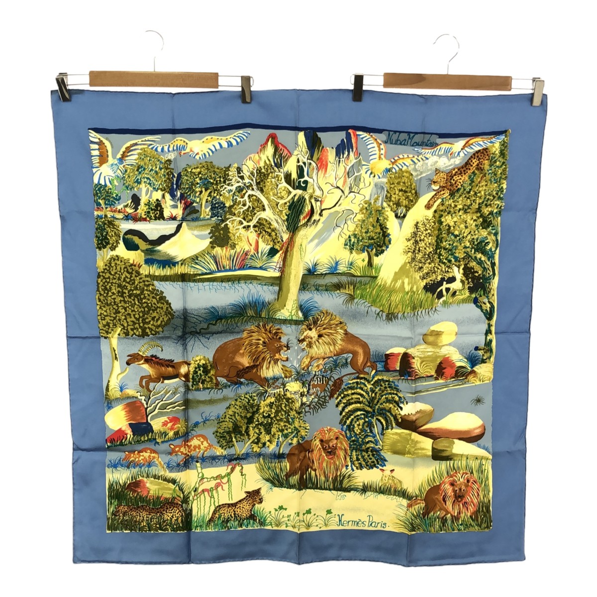 Hermes Scarf Carre 90 NubaMountain Nuba Mountain Silk Blue Animal 540453