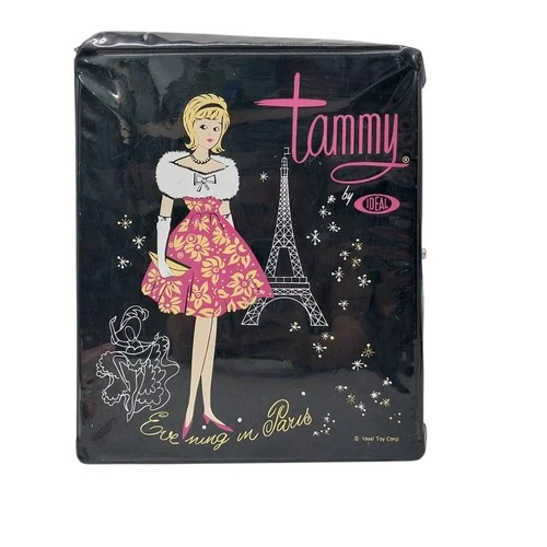 Vintage IDEAL TAMMY DOLL EVENING IN PARIS BLACK VINYL Storage Case
