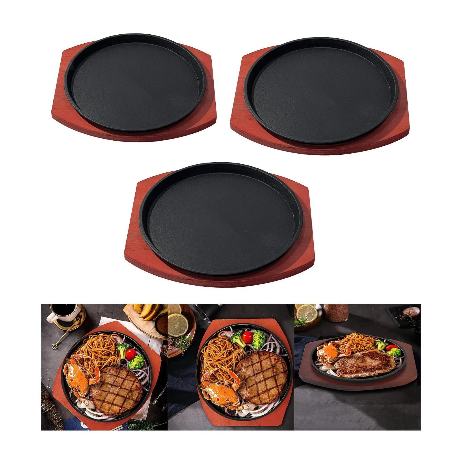 Cast Iron Steak Plate Sizzle Griddle Sizzling Round Cooking Accessory Meat
