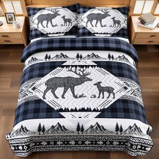 3 Piece King Size Quilt Set Farmhouse Rustic Reversible Microfiber Blue