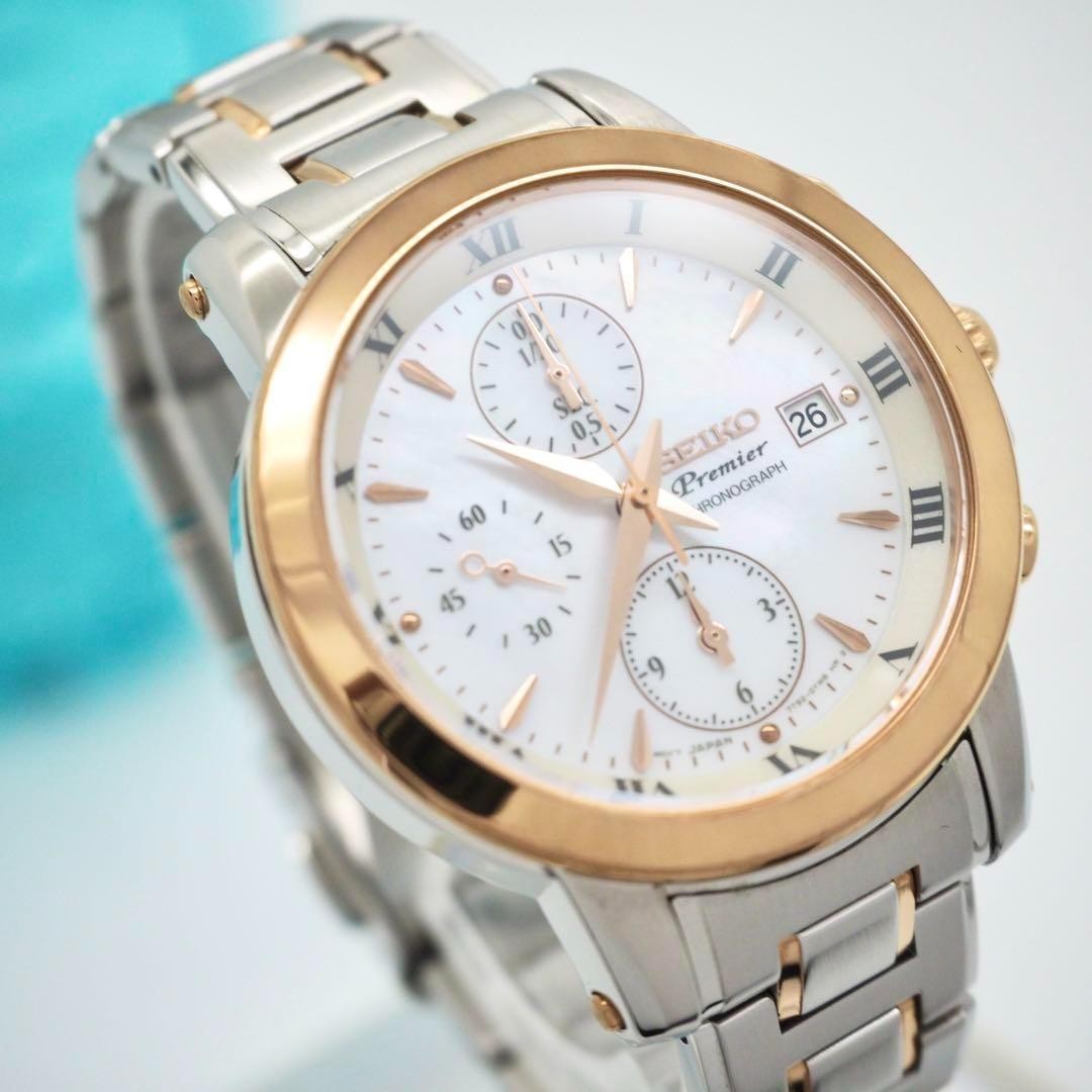 SEIKO Premier 7T92-0TG0 Mens Gold Quartz Watch 37mm Japan Made Shell Dial