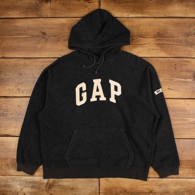 Gap Spellout Fleece Hoodie L Herren Logo Sweatshirt Relaxed Fit Grau