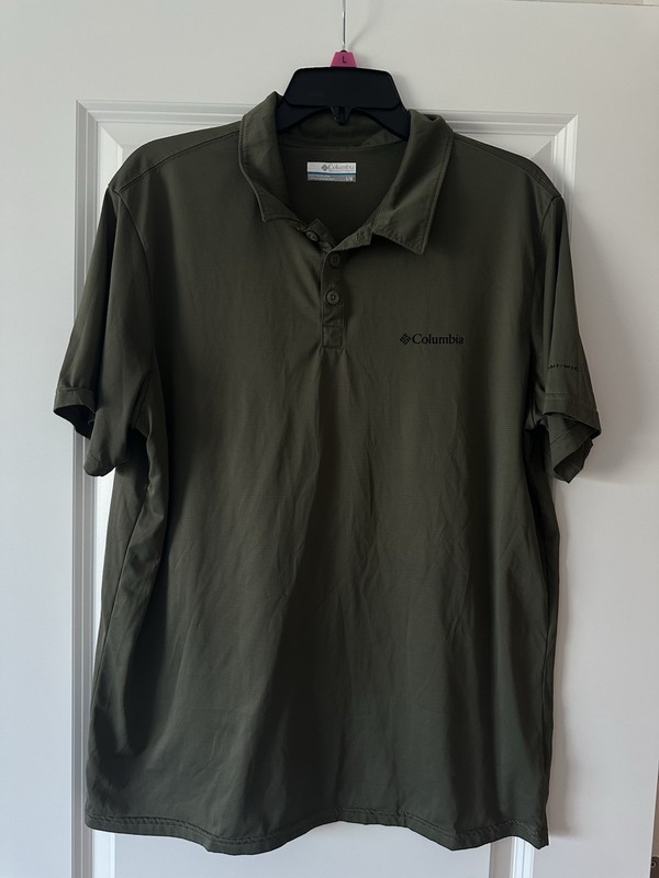 Columbia Men's Polo Shirt L Regular Olive Short Sleeve UPF 50+