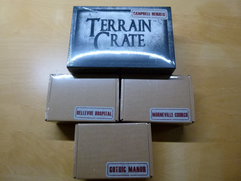 Mantic Terrain Crates - One large crate (Campbell Heights) and 3 small ones NEW