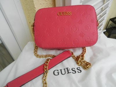 edle GUESS Couture bag Tasche Pink Gold Kette chain bag camera crossbody