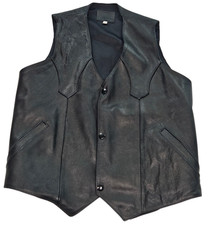Genuine Leather Vest Mens Size 42 Cowboy Western Snap Front Pockets Solid Black