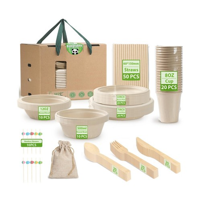 #ad 200pcs Compostable Paper Set Eco friendly Heavy duty Disposable Pla... Fast Ship $45.99