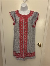 NWT-THML Anthropologie Size XS Flutter Sleeve Short Dress Blue/Pink-Embroidered