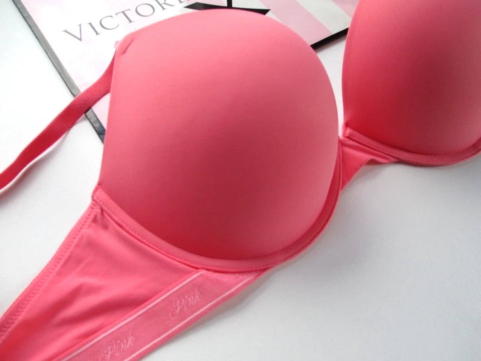 VICTORIA'S SECRET PINK Super Push-Up Bra VS Crazy For Coral 36D 38B 40C Orange - Image 2 of 4