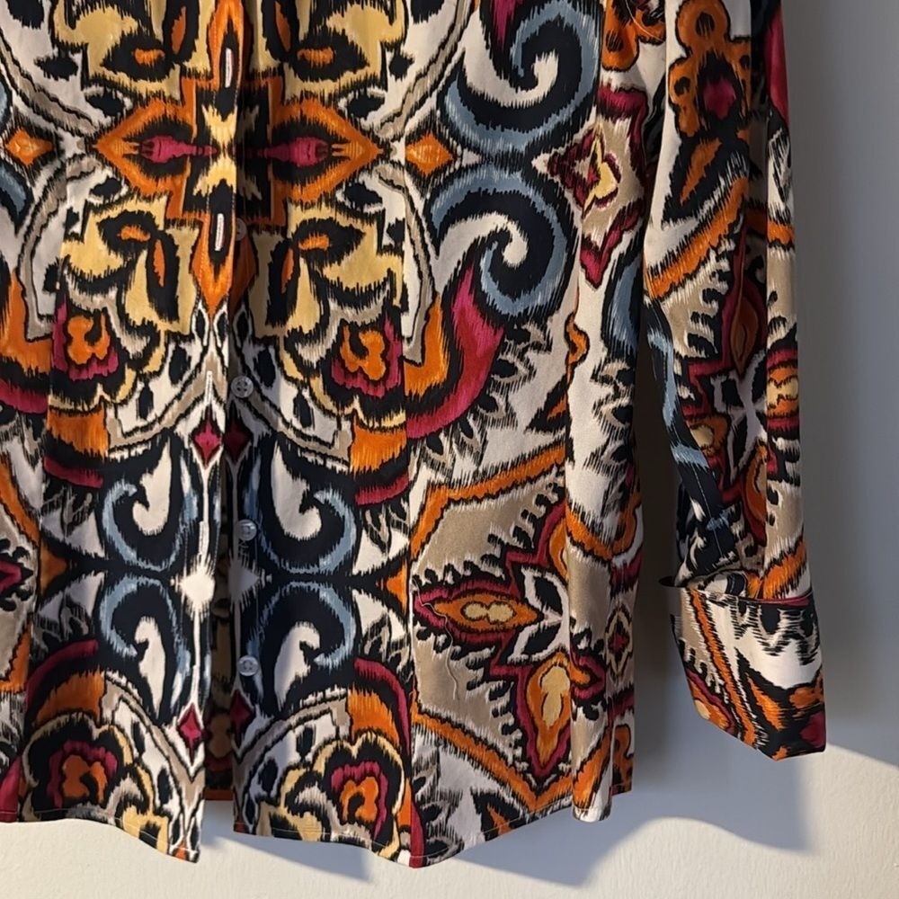 Chico's Multicolor Ikat Button Front Collared Cot… - image 3